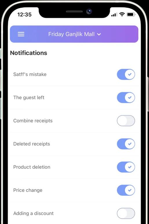 To receive instant notifications on various activities, including new or canceled orders, low inventory levels, or employee check-in and check-out hours, simply enable app notifications