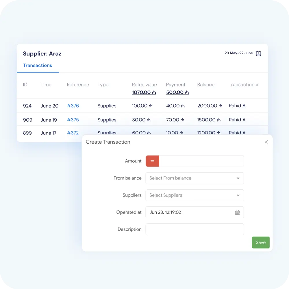 Suppliers and transactions