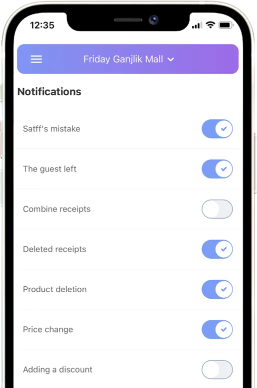 To receive instant notifications on various activities, including new or canceled orders, low inventory levels, or employee check-in and check-out hours, simply enable app notifications